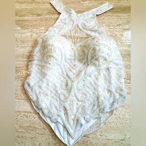 Silk Beaded Embellished Halter Top